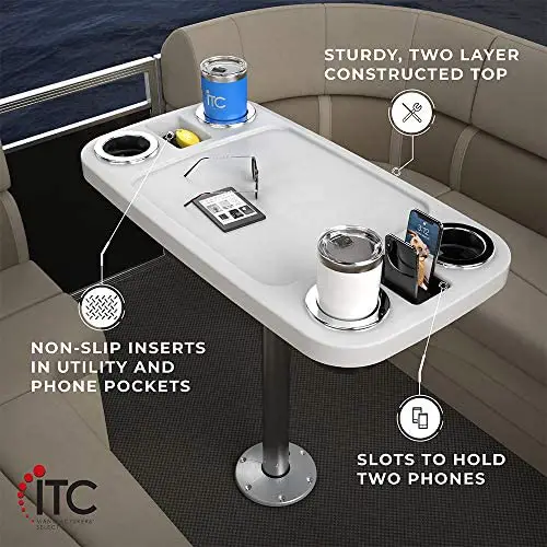 Manufacturers' Select Marine, Boat Table Leg Set. Pontoon Boat Acc. Pedestal Table. Extra-Large Removable Table. Built-in Cup Holders, Phone Holder by ITC - 512 dearNHL. AC