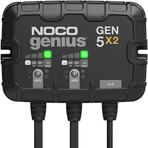 NOCO Genius GEN5X2, 2-Bank, 10-Amp (5-Amp Per Bank) Fully-Automatic Smart Marine Charger, 12V Onboard Battery Charger, Battery Maintainer And Battery Desulfator With Temperature Compensation